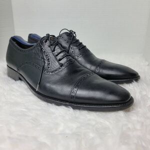Santoni Mens Shoes Size 10.5 Brogue Cap Toe Oxfords Lace Up Black Leather 751473